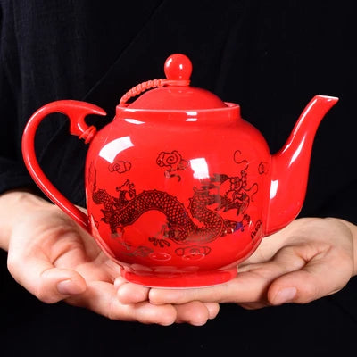 Red Glazed Roasted Golden Teapot Ceramic Household Kung Fu Da Hong Pao Black Tea Set Filter Handmade Tea Accessories Teaware