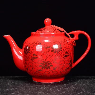 Red Glazed Roasted Golden Teapot Ceramic Household Kung Fu Da Hong Pao Black Tea Set Filter Handmade Tea Accessories Teaware