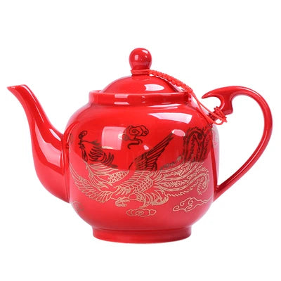 Red Glazed Roasted Golden Teapot Ceramic Household Kung Fu Da Hong Pao Black Tea Set Filter Handmade Tea Accessories Teaware