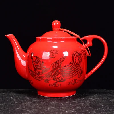 Red Glazed Roasted Golden Teapot Ceramic Household Kung Fu Da Hong Pao Black Tea Set Filter Handmade Tea Accessories Teaware