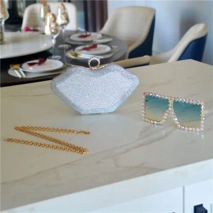 Red Rhinestone Purses and Handbags Luxury Wedding Purses Women Evening Party Sexy Hot Lip Bag Diamonds Clutches Purses