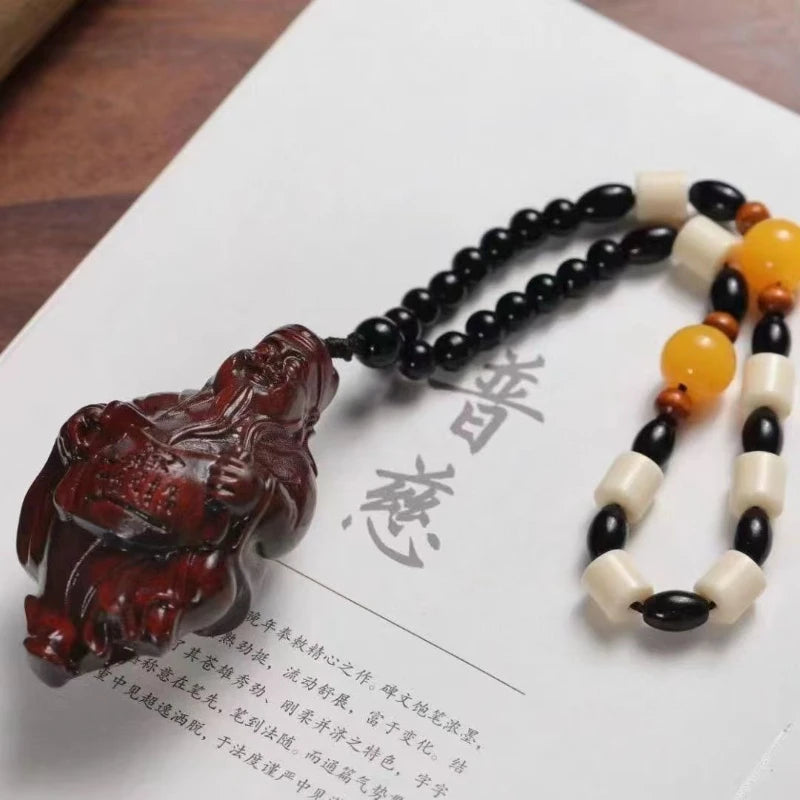 Red Sandalwood Pendant The God of Wealth Hand Piece of Handicraft Piece Wooden Figurines Statues for Decoration Pendant Necklace