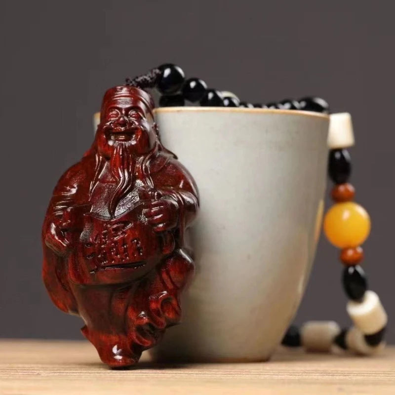 Red Sandalwood Pendant The God of Wealth Hand Piece of Handicraft Piece Wooden Figurines Statues for Decoration Pendant Necklace