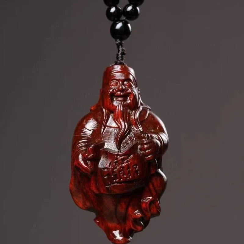 Red Sandalwood Pendant The God of Wealth Hand Piece of Handicraft Piece Wooden Figurines Statues for Decoration Pendant Necklace