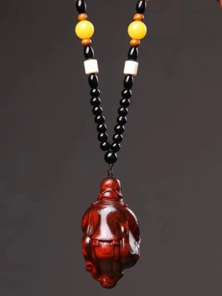 Red Sandalwood Pendant The God of Wealth Hand Piece of Handicraft Piece Wooden Figurines Statues for Decoration Pendant Necklace