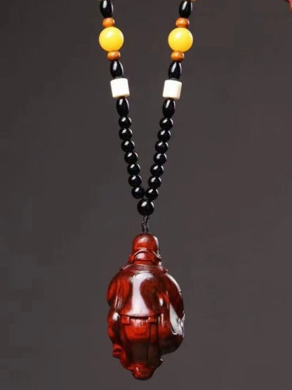 Red Sandalwood Pendant The God of Wealth Hand Piece of Handicraft Piece Wooden Figurines Statues for Decoration Pendant Necklace