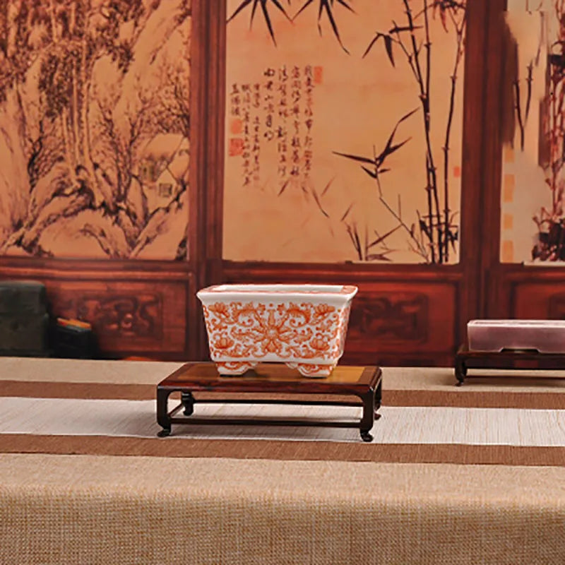 Red Sour Branch Nanmu Square Rectangular Mini Stand, Bonsai Decorative Jade Ware, Cultural and Amusement Base