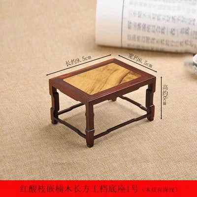 Red Sour Branch Nanmu Square Rectangular Mini Stand, Bonsai Decorative Jade Ware, Cultural and Amusement Base