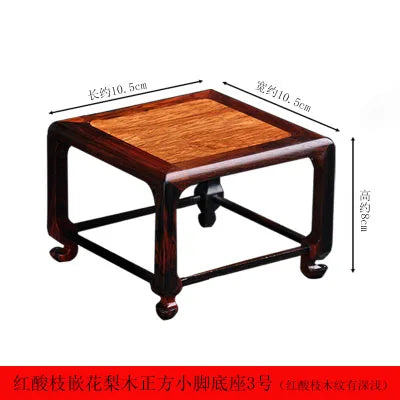Red Sour Branch Nanmu Square Rectangular Mini Stand, Bonsai Decorative Jade Ware, Cultural and Amusement Base