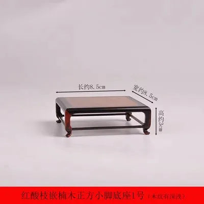 Red Sour Branch Nanmu Square Rectangular Mini Stand, Bonsai Decorative Jade Ware, Cultural and Amusement Base