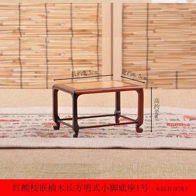 Red Sour Branch Nanmu Square Rectangular Mini Stand, Bonsai Decorative Jade Ware, Cultural and Amusement Base