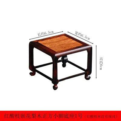 Red Sour Branch Nanmu Square Rectangular Mini Stand, Bonsai Decorative Jade Ware, Cultural and Amusement Base
