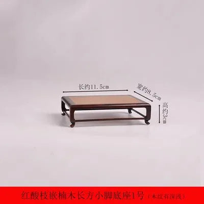 Red Sour Branch Nanmu Square Rectangular Mini Stand, Bonsai Decorative Jade Ware, Cultural and Amusement Base