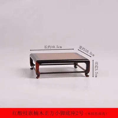 Red Sour Branch Nanmu Square Rectangular Mini Stand, Bonsai Decorative Jade Ware, Cultural and Amusement Base