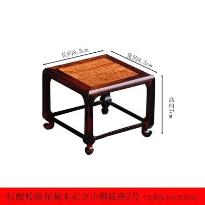 Red Sour Branch Nanmu Square Rectangular Mini Stand, Bonsai Decorative Jade Ware, Cultural and Amusement Base