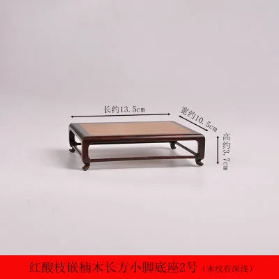 Red Sour Branch Nanmu Square Rectangular Mini Stand, Bonsai Decorative Jade Ware, Cultural and Amusement Base