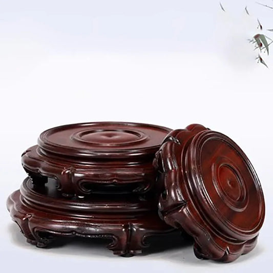 Red Wood Circular Tea Pot, Flower Vase, Bonsai, Potted Plant, Jade Buddha Statue Base, Solid Wood Support Frame