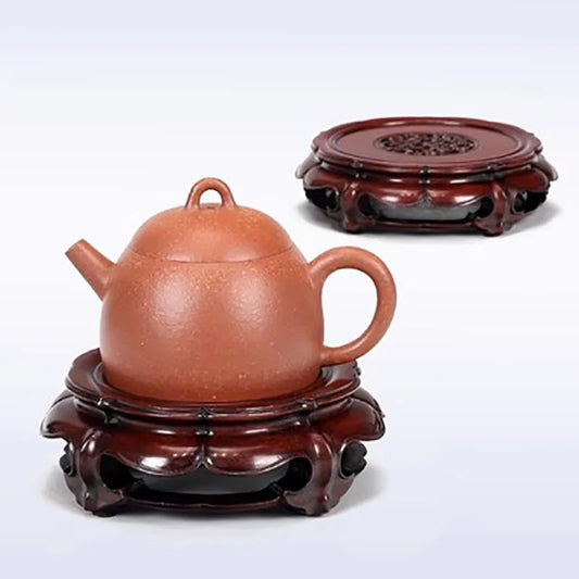 Red Wood Circular Tea Pot, Flower Vase, Bonsai, Potted Plant, Jade Buddha Statue Base, Solid Wood Support Frame