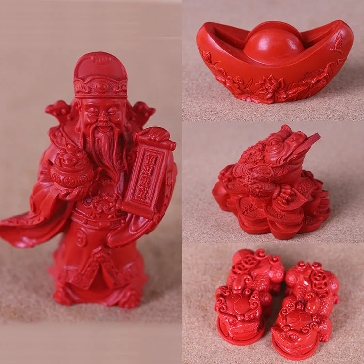 Red cinnabar, red sand, lucky toad, silver ingot, business card holder, ornaments, living room, study, peace, feng shui