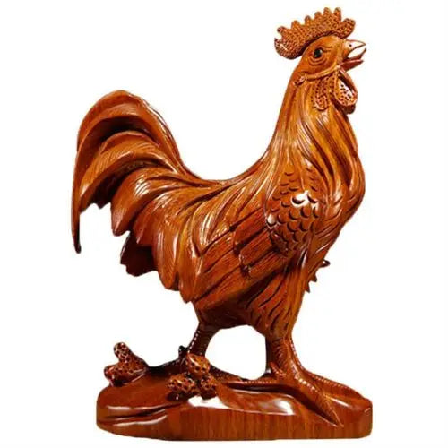 Red pear wood carved golden chicken ornament made of solid wood, twelve zodiac rooster handicraft, pure wood rooster decoration