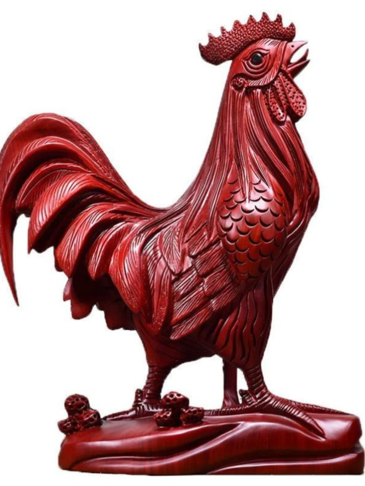 Red pear wood carved golden chicken ornament made of solid wood, twelve zodiac rooster handicraft, pure wood rooster decoration