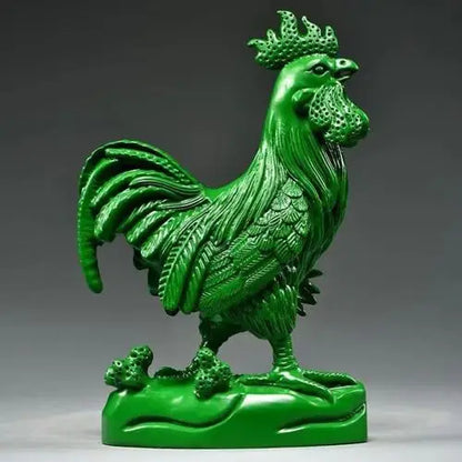 Red pear wood carved golden chicken ornament made of solid wood, twelve zodiac rooster handicraft, pure wood rooster decoration