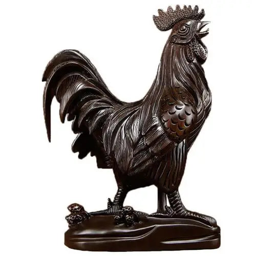Red pear wood carved golden chicken ornament made of solid wood, twelve zodiac rooster handicraft, pure wood rooster decoration