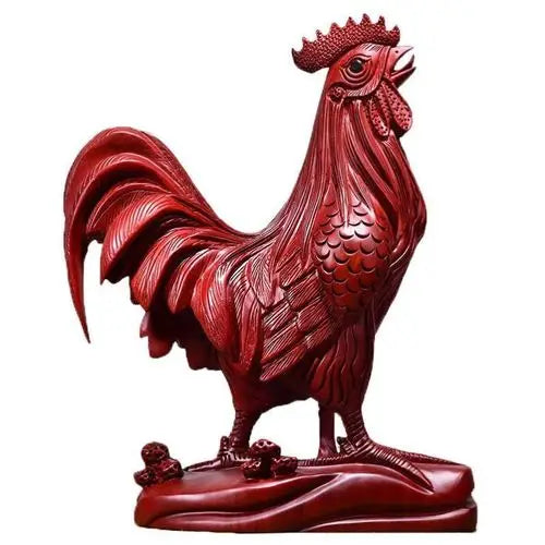 Red pear wood carved golden chicken ornament made of solid wood, twelve zodiac rooster handicraft, pure wood rooster decoration