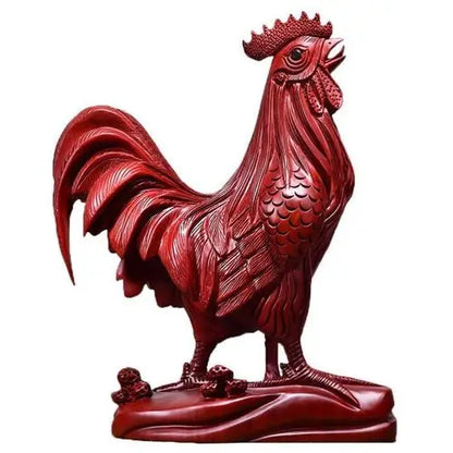 Red pear wood carved golden chicken ornament made of solid wood, twelve zodiac rooster handicraft, pure wood rooster decoration