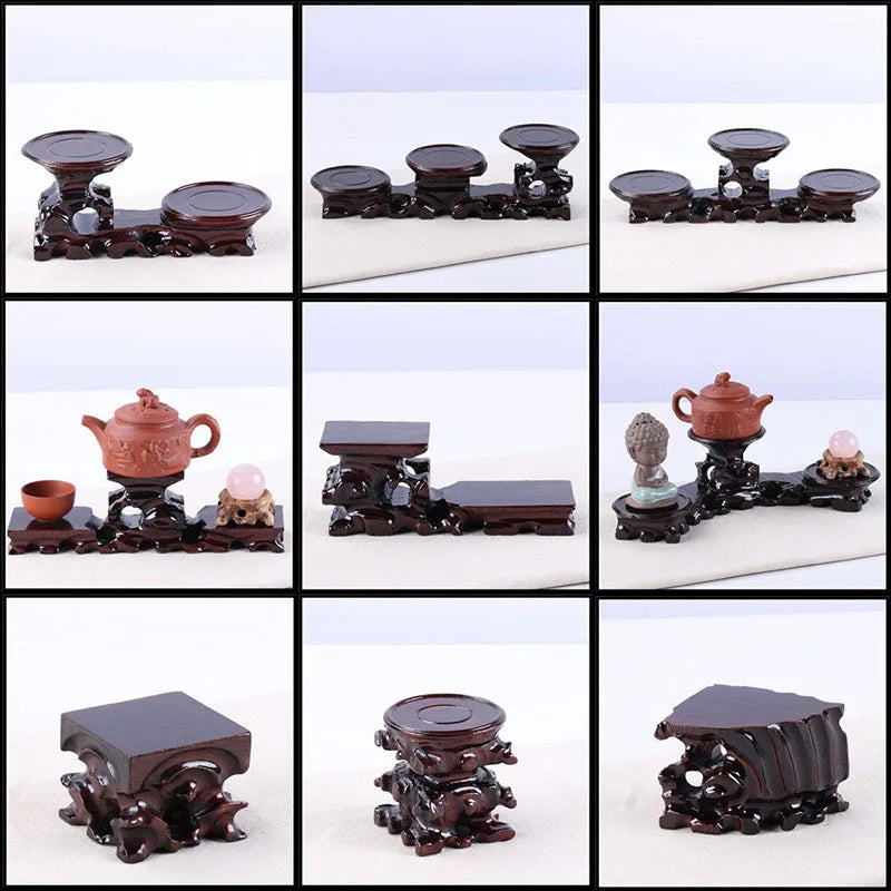 Red wood solid wood head base, strange jade, purple sand tea pot, vase, bonsai base, medium height circular base