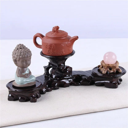 Red wood solid wood head base, strange jade, purple sand tea pot, vase, bonsai base, medium height circular base