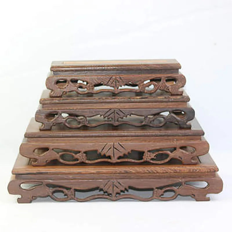 Redwood Carving Square Solid Wood Flower Pot Base Creative Carving Multi-Functional Base For Household Table Decorations