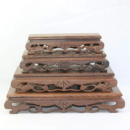 Redwood Carving Square Solid Wood Flower Pot Base Creative Carving Multi-Functional Base For Household Table Decorations