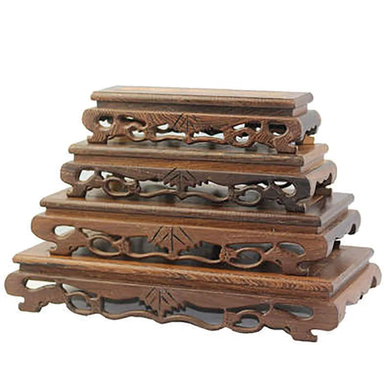 Redwood Carving Square Solid Wood Flower Pot Base Creative Carving Multi-Functional Base For Household Table Decorations