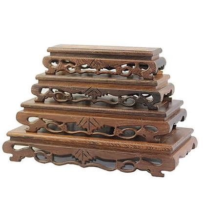 Redwood Carving Square Solid Wood Flower Pot Base Creative Carving Multi-Functional Base For Household Table Decorations