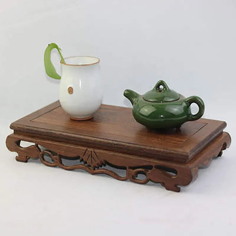 Redwood Carving Square Solid Wood Flower Pot Base Creative Carving Multi-Functional Base For Household Table Decorations