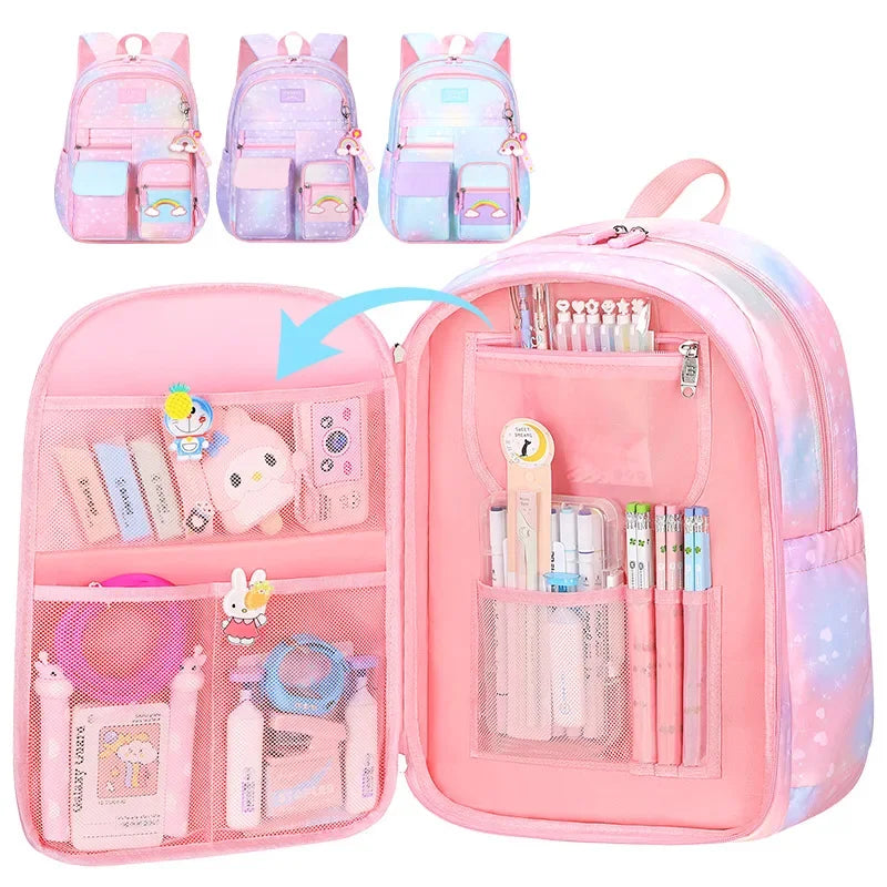 Refrigerator Style School Bag Rainbow Gradient Waterproof Backpack for Primary School Students Lightweight Backpack for Girls