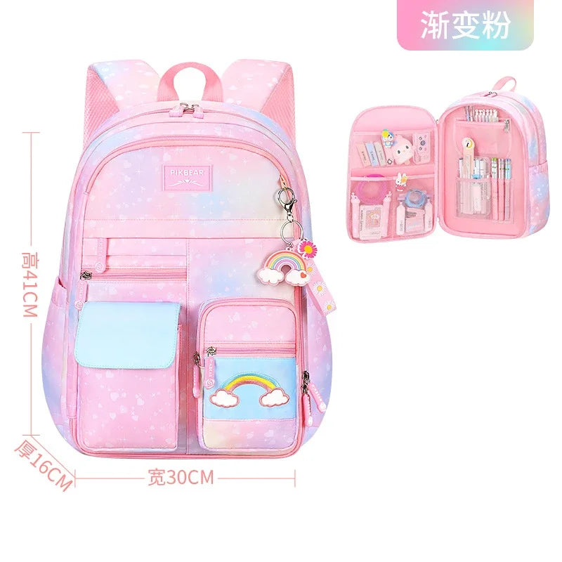 Refrigerator Style School Bag Rainbow Gradient Waterproof Backpack for Primary School Students Lightweight Backpack for Girls