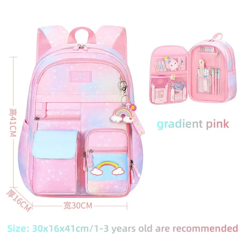 Refrigerator Style School Bag Rainbow Gradient Waterproof Backpack for Primary School Students Lightweight Backpack for Girls