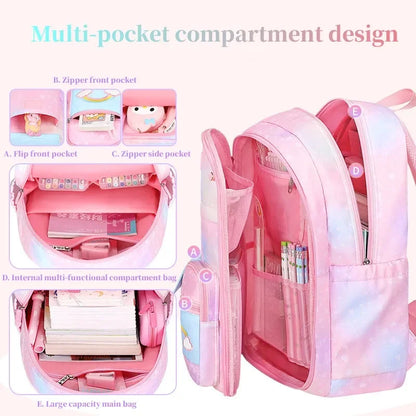 Refrigerator Style School Bag Rainbow Gradient Waterproof Backpack for Primary School Students Lightweight Backpack for Girls