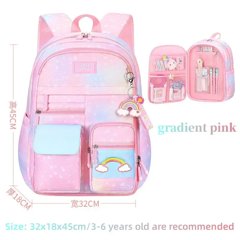 Refrigerator Style School Bag Rainbow Gradient Waterproof Backpack for Primary School Students Lightweight Backpack for Girls