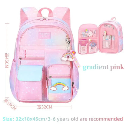 Refrigerator Style School Bag Rainbow Gradient Waterproof Backpack for Primary School Students Lightweight Backpack for Girls