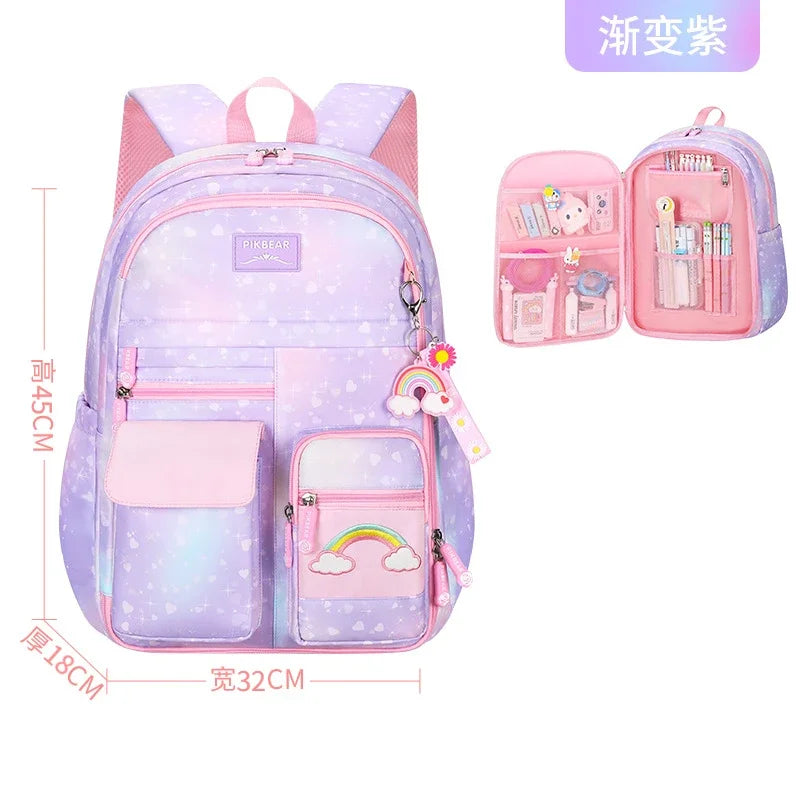 Refrigerator Style School Bag Rainbow Gradient Waterproof Backpack for Primary School Students Lightweight Backpack for Girls