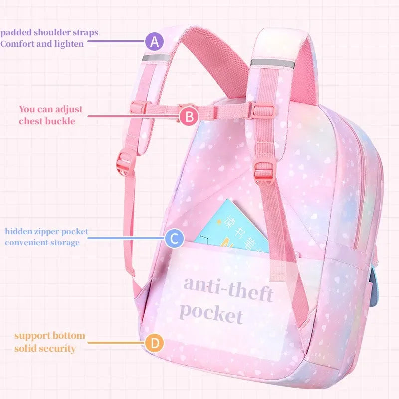 Refrigerator Style School Bag Rainbow Gradient Waterproof Backpack for Primary School Students Lightweight Backpack for Girls