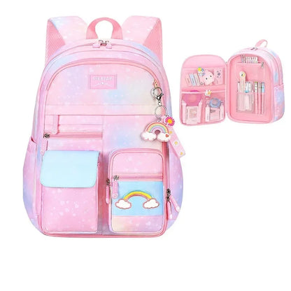 Refrigerator Style School Bag Rainbow Gradient Waterproof Backpack for Primary School Students Lightweight Backpack for Girls