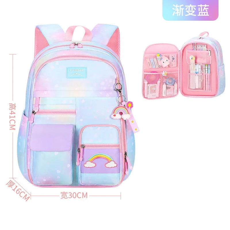 Refrigerator Style School Bag Rainbow Gradient Waterproof Backpack for Primary School Students Lightweight Backpack for Girls