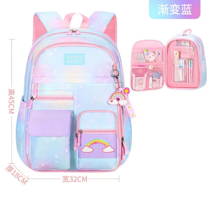 Refrigerator Style School Bag Rainbow Gradient Waterproof Backpack for Primary School Students Lightweight Backpack for Girls