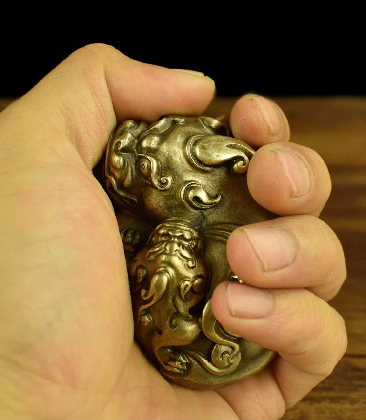 Regulating spirit GOOD LUCK mascot Success BRASS dragon PI XIU hand pieces Talisman bless safe bring Fortune money Good luck