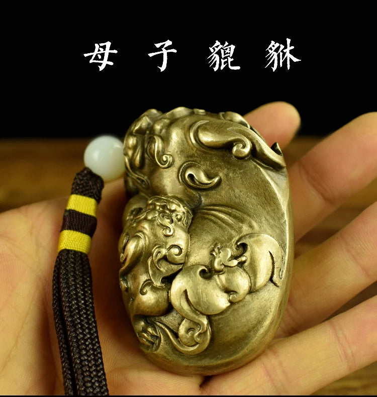 Regulating spirit GOOD LUCK mascot Success BRASS dragon PI XIU hand pieces Talisman bless safe bring Fortune money Good luck