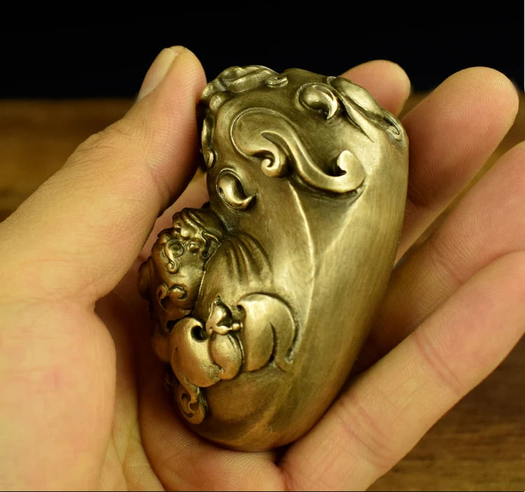 Regulating spirit GOOD LUCK mascot Success BRASS dragon PI XIU hand pieces Talisman bless safe bring Fortune money Good luck